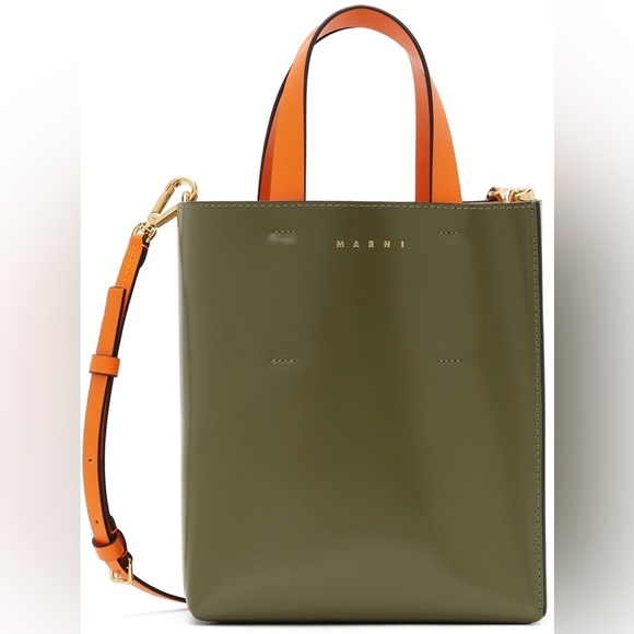 Marni Mini Museo Tote bag in green and orange. - Picture 14 of 16
